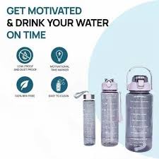 3-Piece Motivational Water Bottle Set – Leakproof BPA-Free Jugs with Time Markers